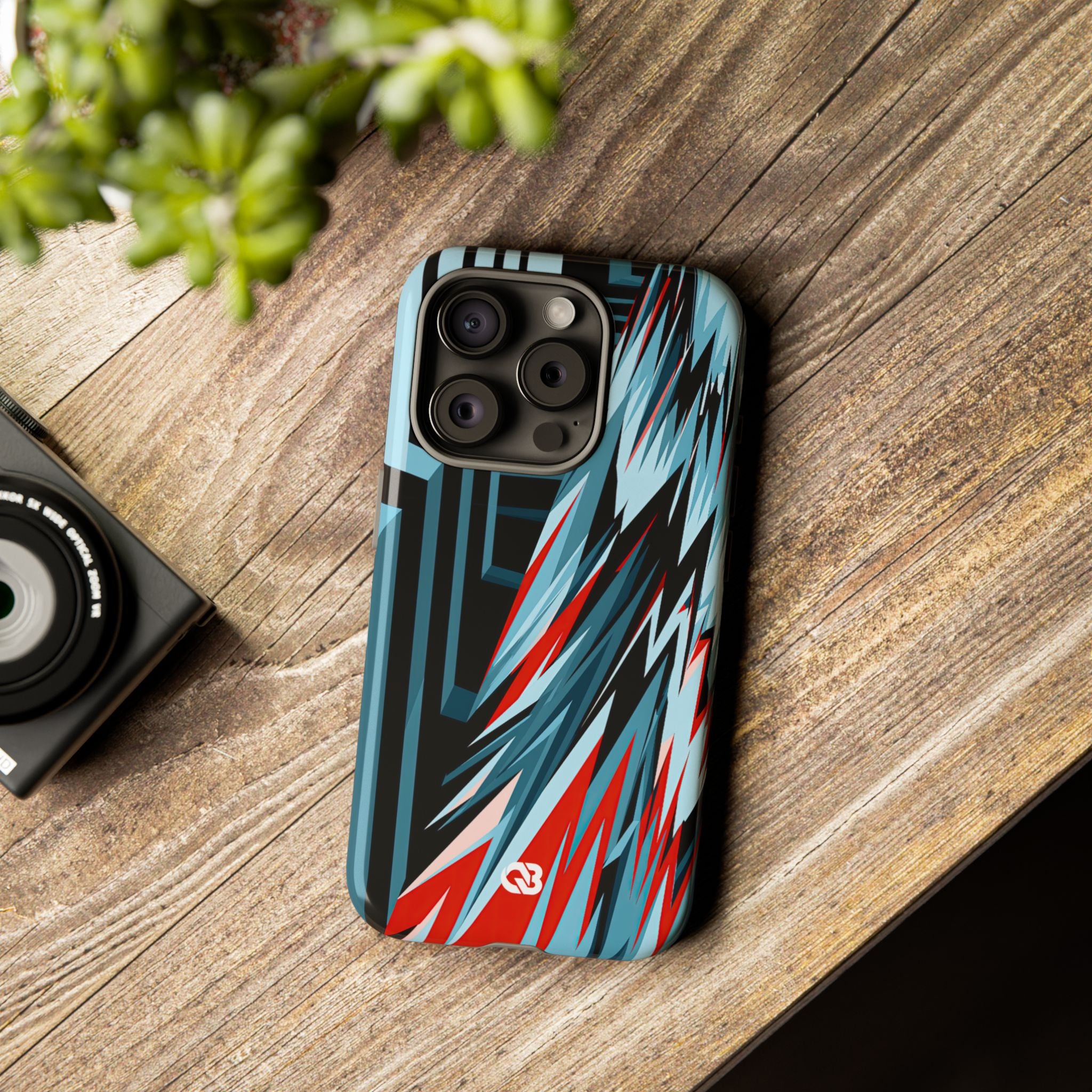 Blue Tough Phone Case for iPhone - Glitch Peak Cyan