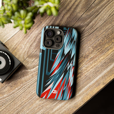 Blue Tough Phone Case for iPhone - Glitch Peak Cyan