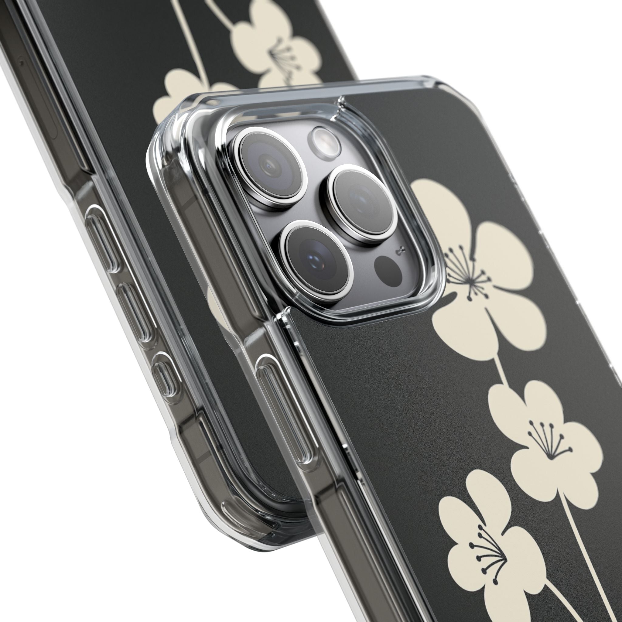 Black Impact MagSafe Phone Case for iPhone - Obsidian Cream Bloom