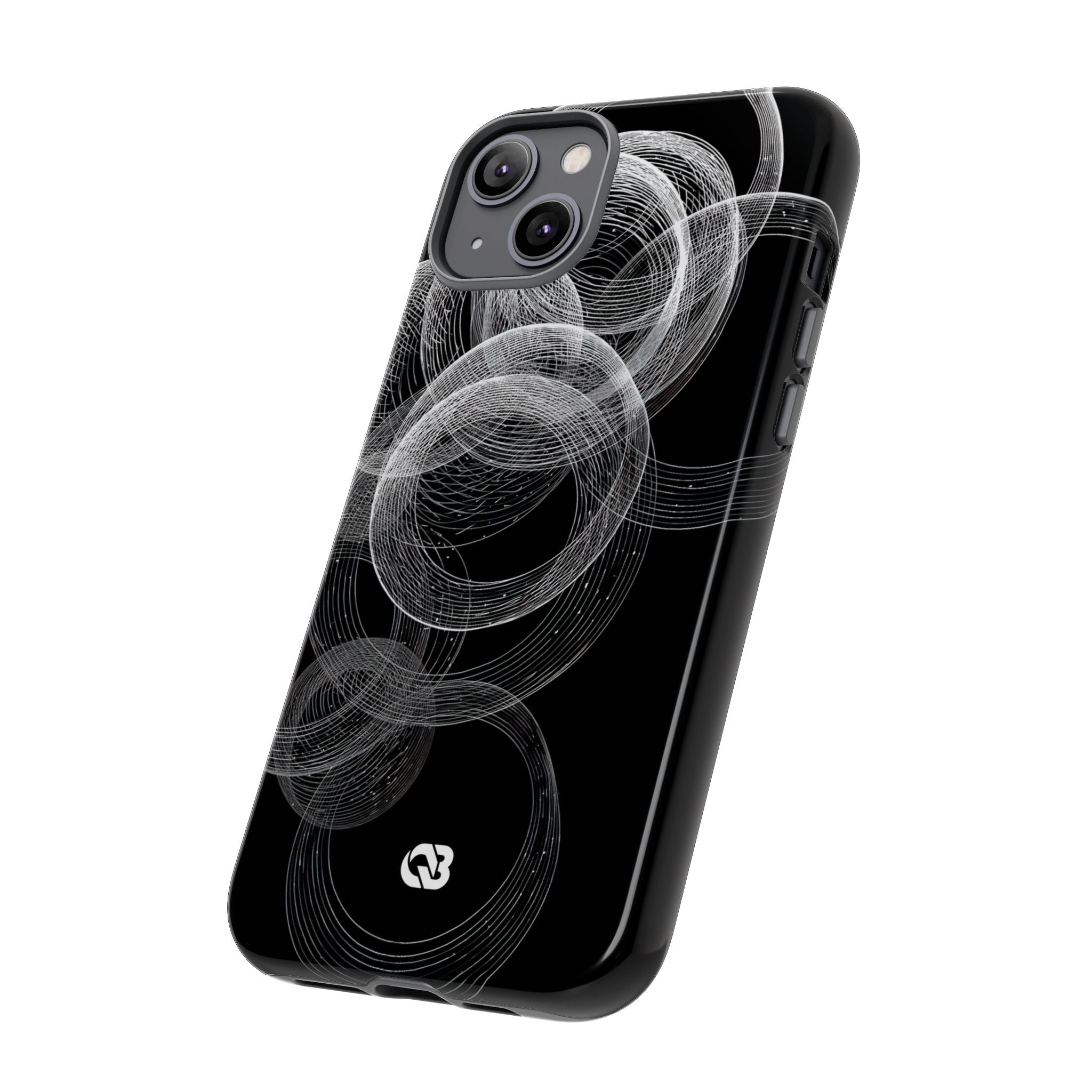 Black Tough Phone Case for iPhone - Kinetic Wireframe Orbit