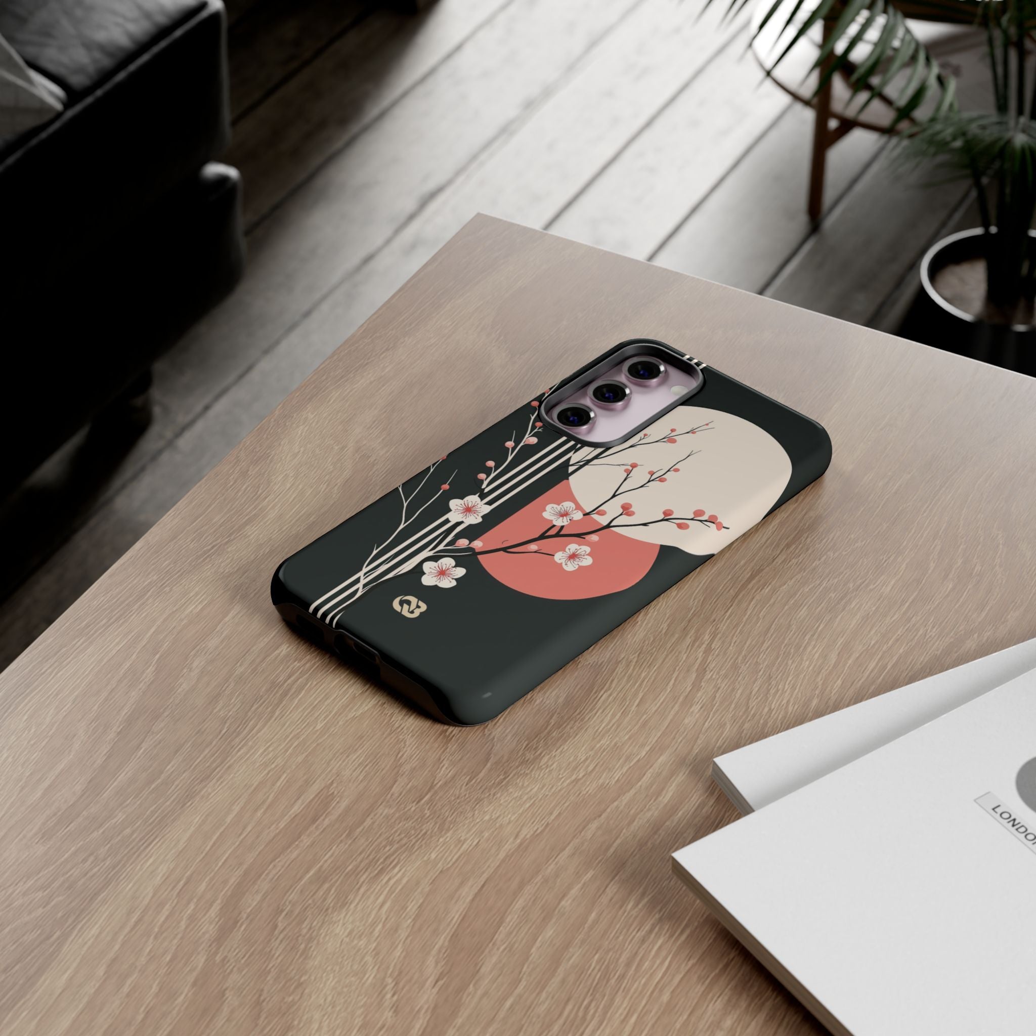 Black Tough Phone Case for Samsung - Kyoto Midnight Blossom
