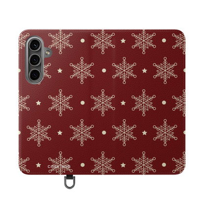 Cream Snowflakes Crimson - Samsung S24 Case - Wallet
