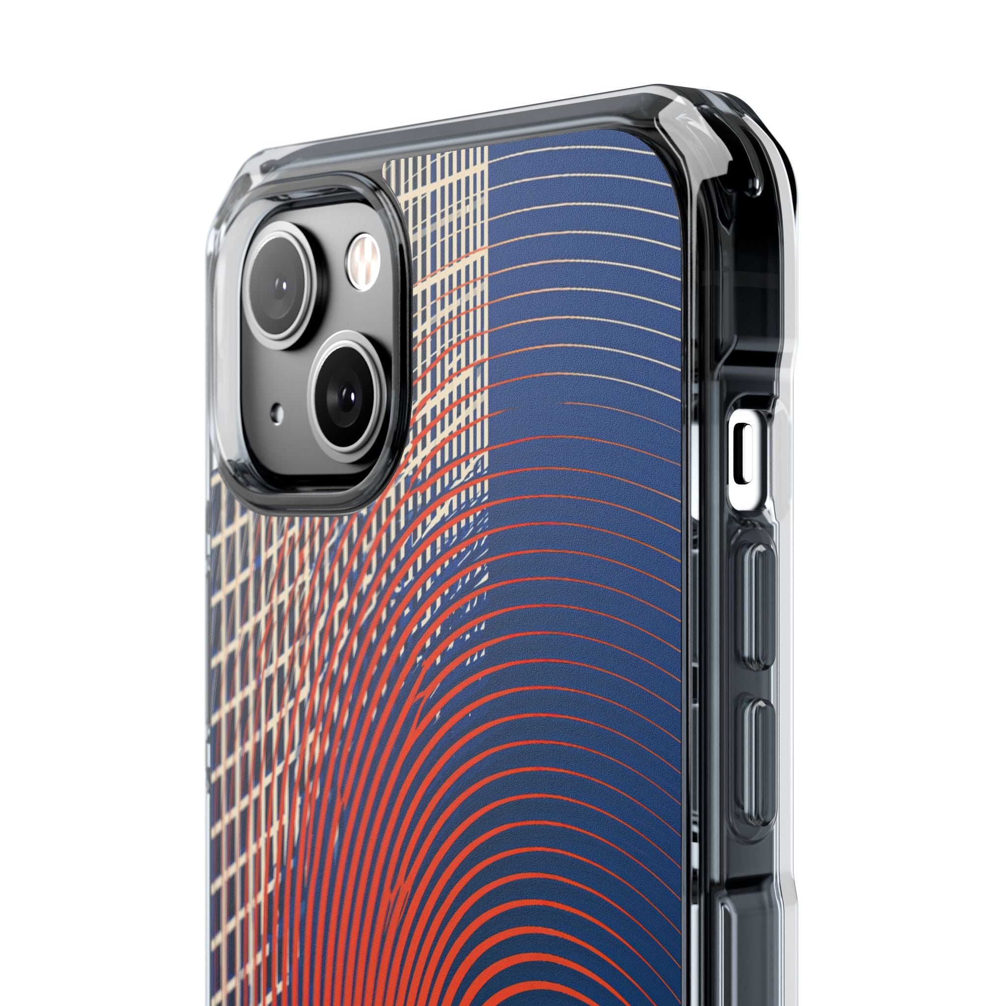 Blue Impact MagSafe Phone Case for iPhone - Orange Orbit Grid