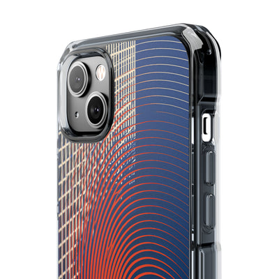 Blue Impact MagSafe Phone Case for iPhone - Orange Orbit Grid