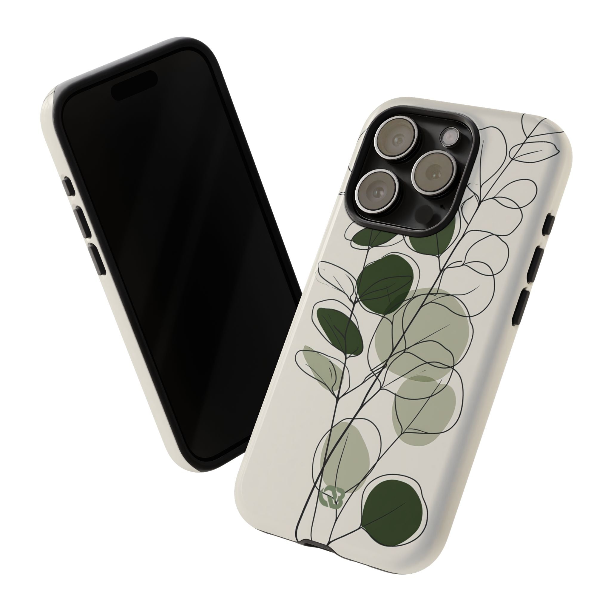 Green Tough Phone Case for iPhone - Muted Eucalyptus Sketch