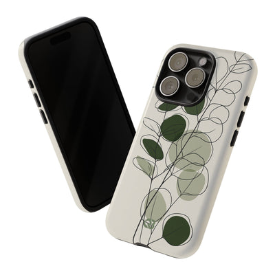 Green Tough Phone Case for iPhone - Muted Eucalyptus Sketch
