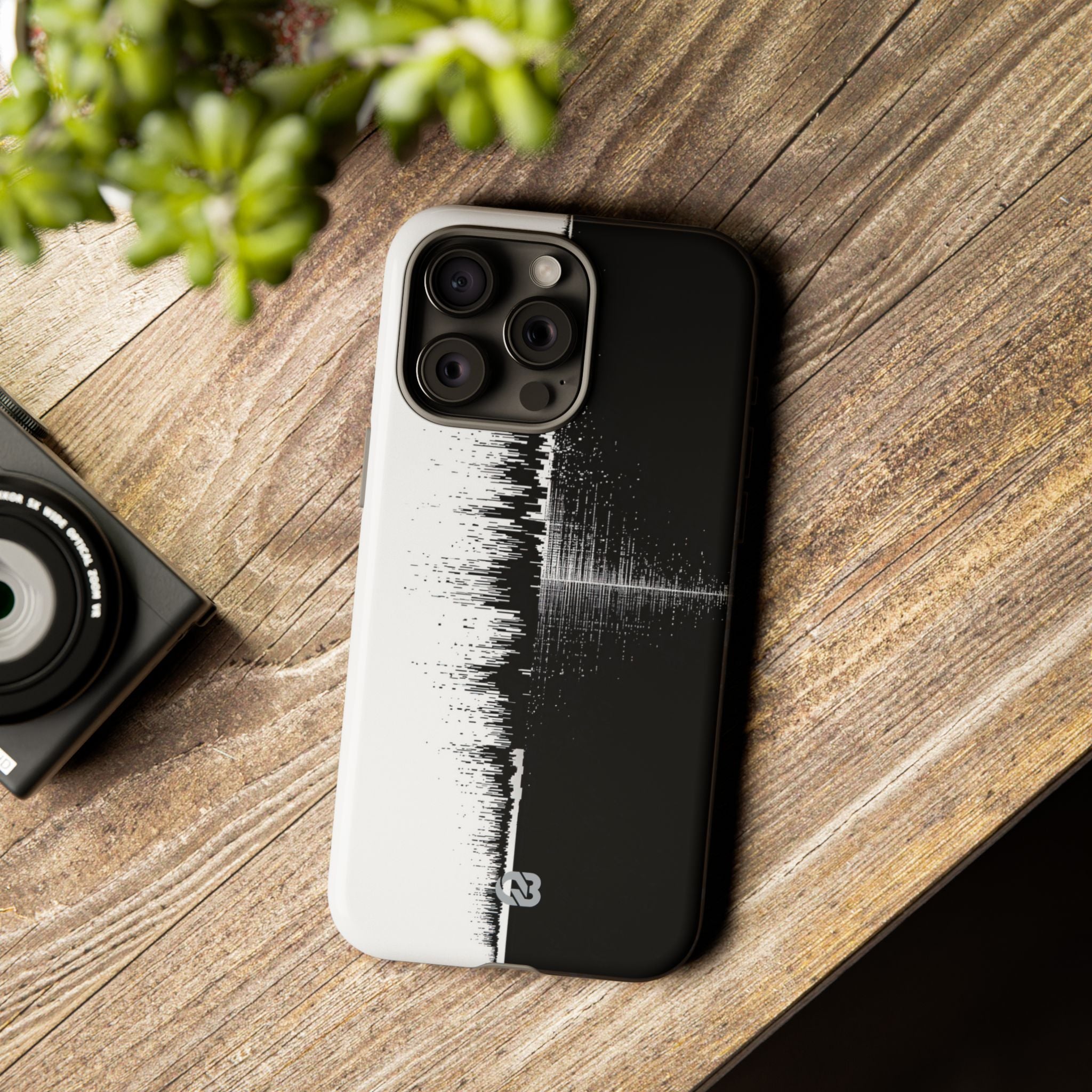 Black Tough Phone Case for iPhone - Static Signal Split