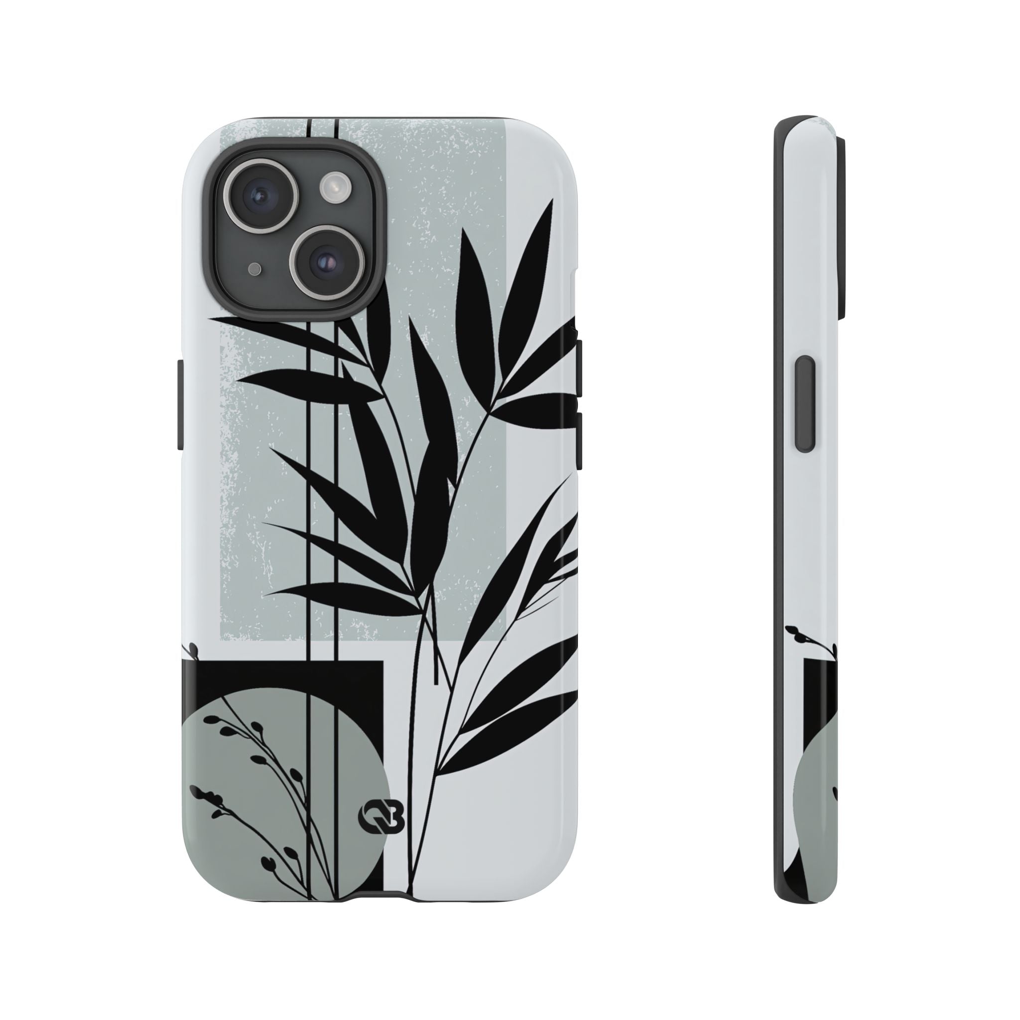 Grey Tough Phone Case for iPhone - Sage Bamboo Noir