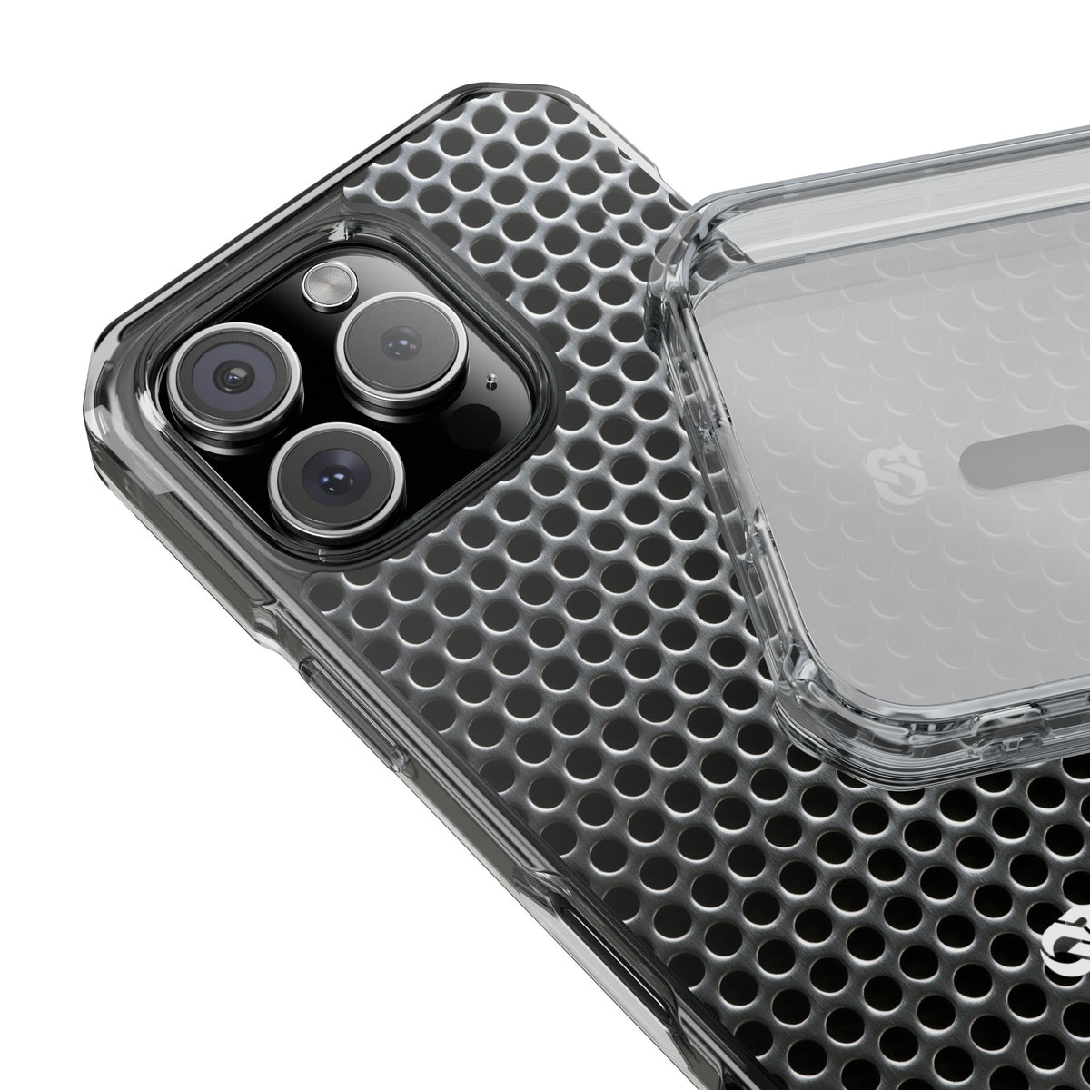 Brushed Perforated Steel · Clear Impact Magnetic Phone Case for iPhone ·  Silver