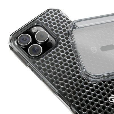 Brushed Perforated Steel · Clear Impact Magnetic Phone Case for iPhone ·  Silver