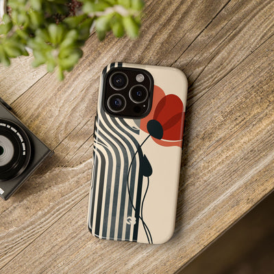 Beige Tough Phone Case for iPhone - Crimson Line Bloom