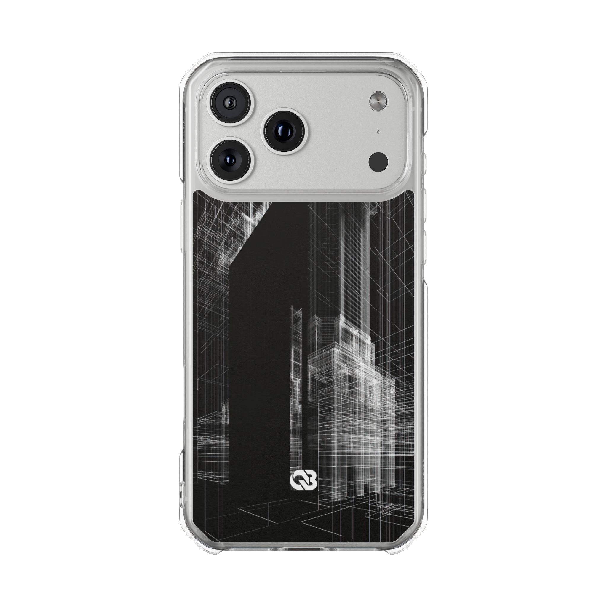 Black Impact MagSafe Phone Case for iPhone - Ghost Urban Wireframe