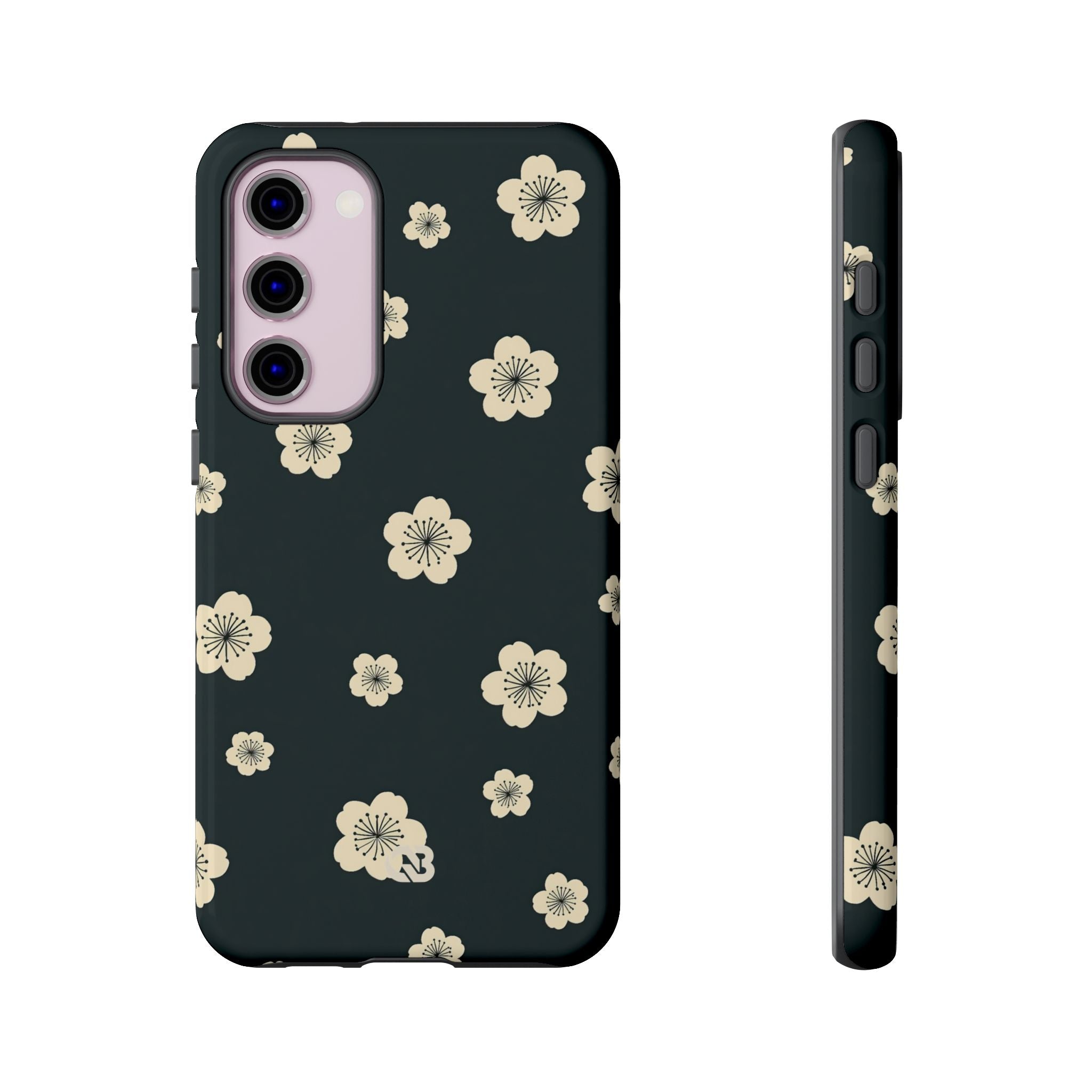 Teal Tough Phone Case for Samsung - Obsidian Cream Petals