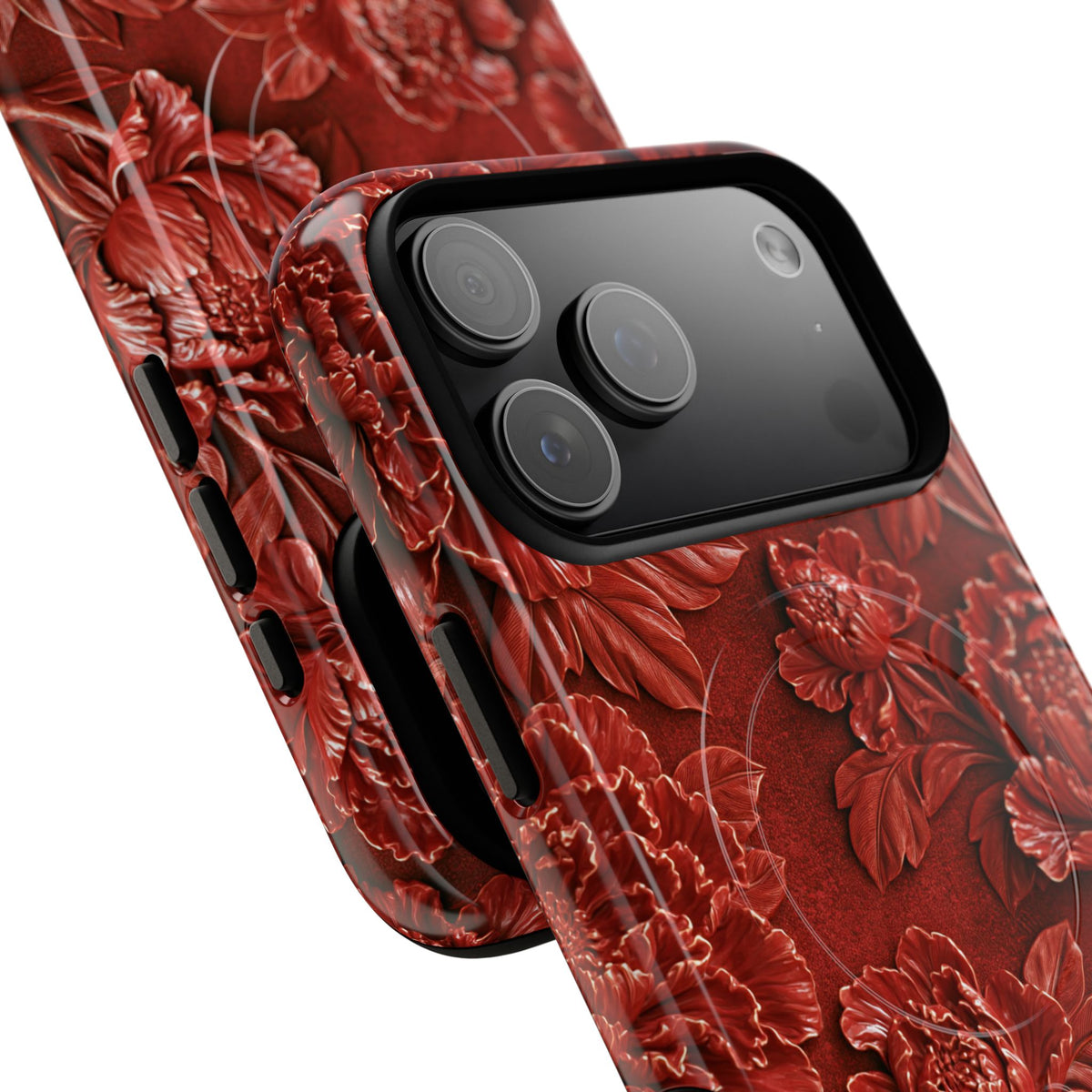 Cinnabar Peony Relief · Tough 2.0 Magnetic Phone Case for iPhone · Red