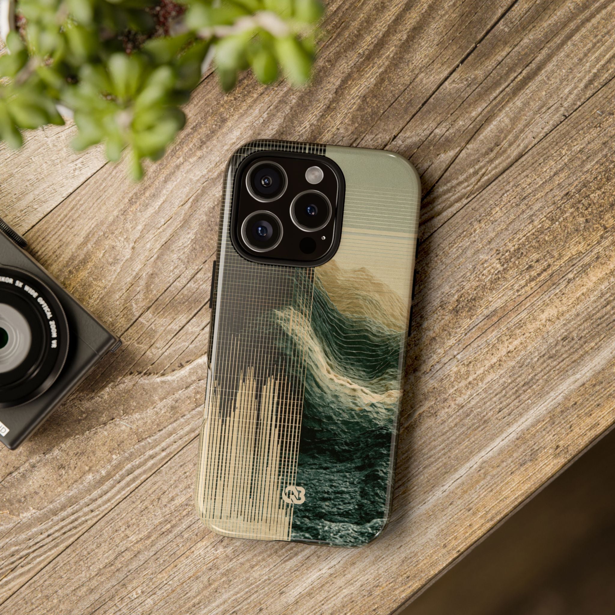 Beige Tough Phone Case for iPhone - Veridian Data Ridge