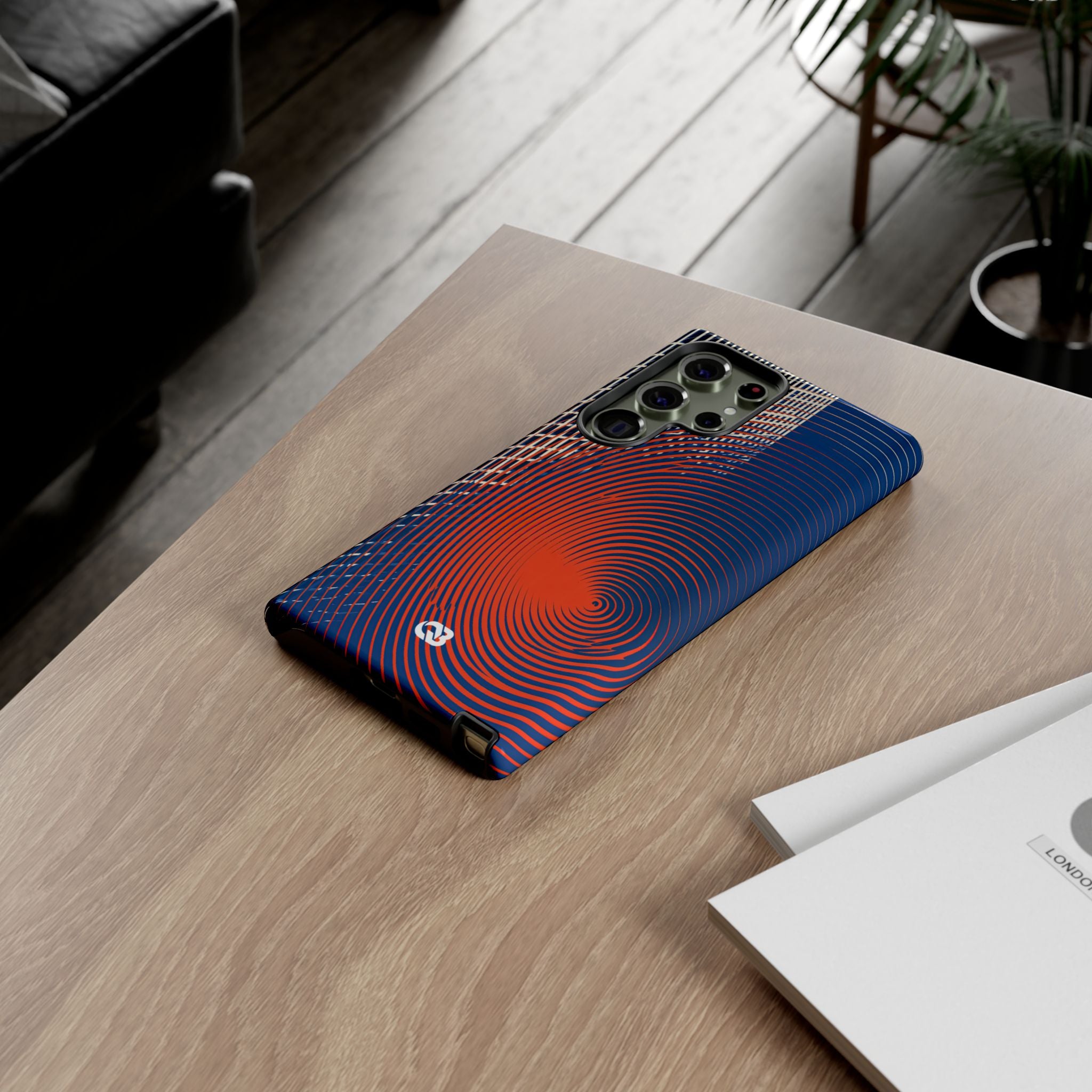 Blue Tough Phone Case for Samsung - Orange Orbit Grid
