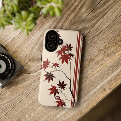 Red Tough Phone Case for iPhone - Crimson Momiji Stripe