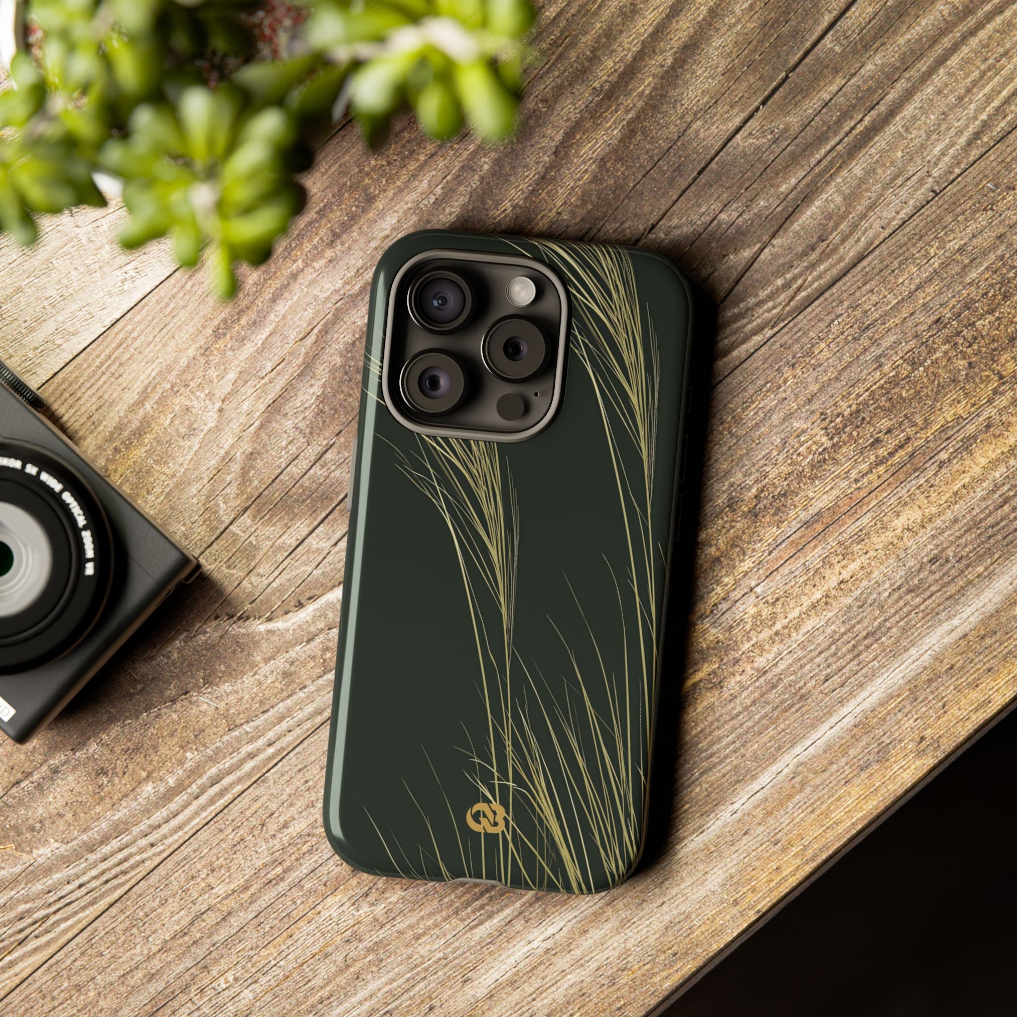 Green Tough Phone Case for iPhone - Midnight Gilded Grass