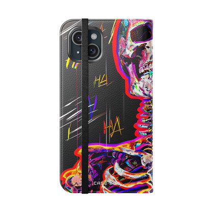 Neon Skeleton Laughter - iPhone 15 Plus Case - Wallet