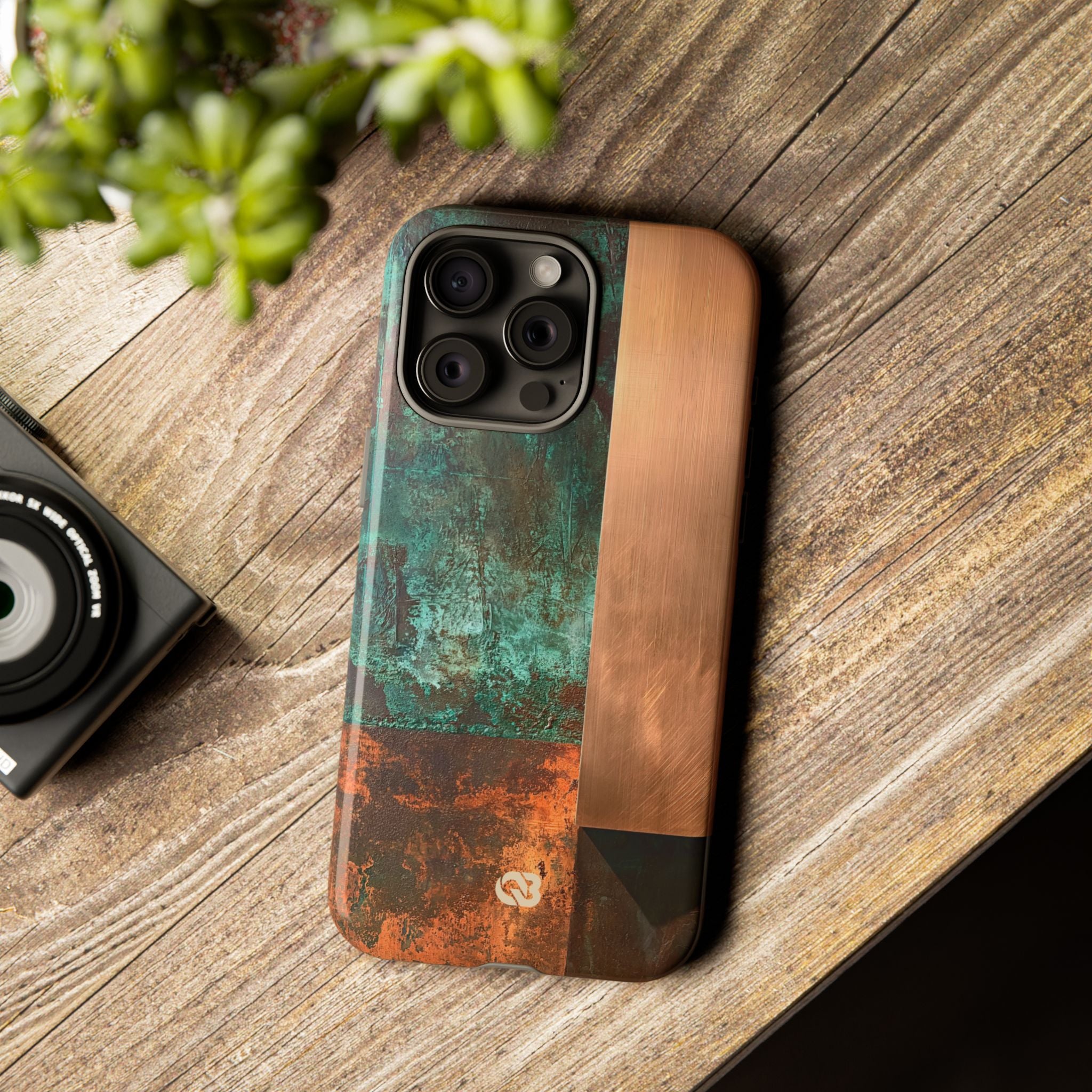 Teal Tough Phone Case for iPhone - Verdigris Copper Slab