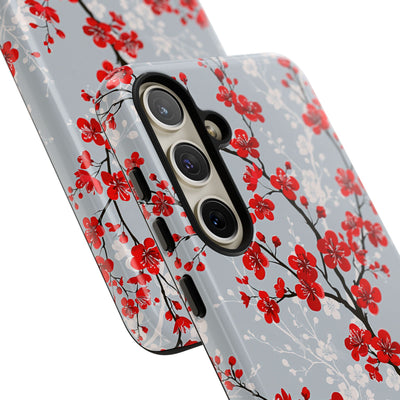 Grey Tough Phone Case for Samsung - Crimson Sakura Slate