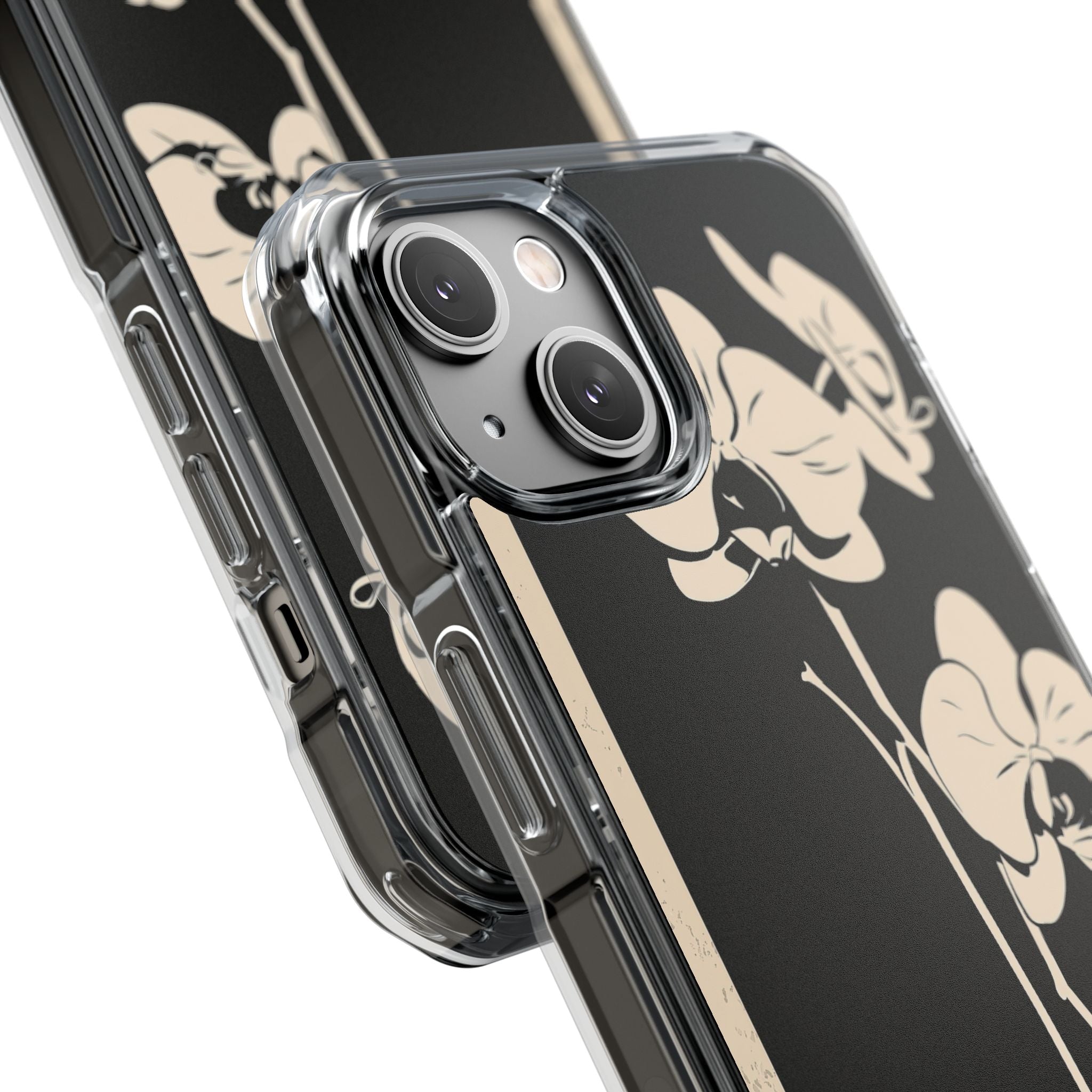 Black Impact MagSafe Phone Case for iPhone - Obsidian Bone Orchid