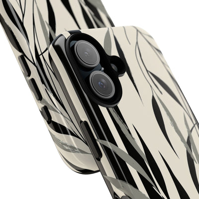 Beige Tough Phone Case for iPhone - Soot Leaf Sketch
