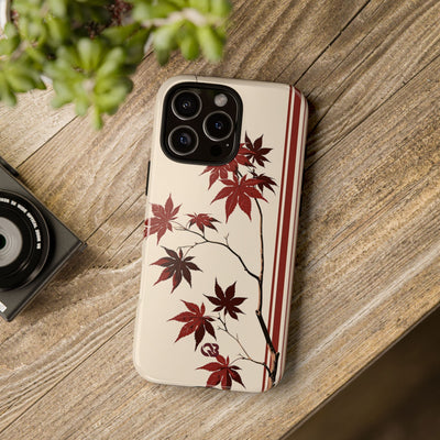 Red Tough Phone Case for iPhone - Crimson Momiji Stripe
