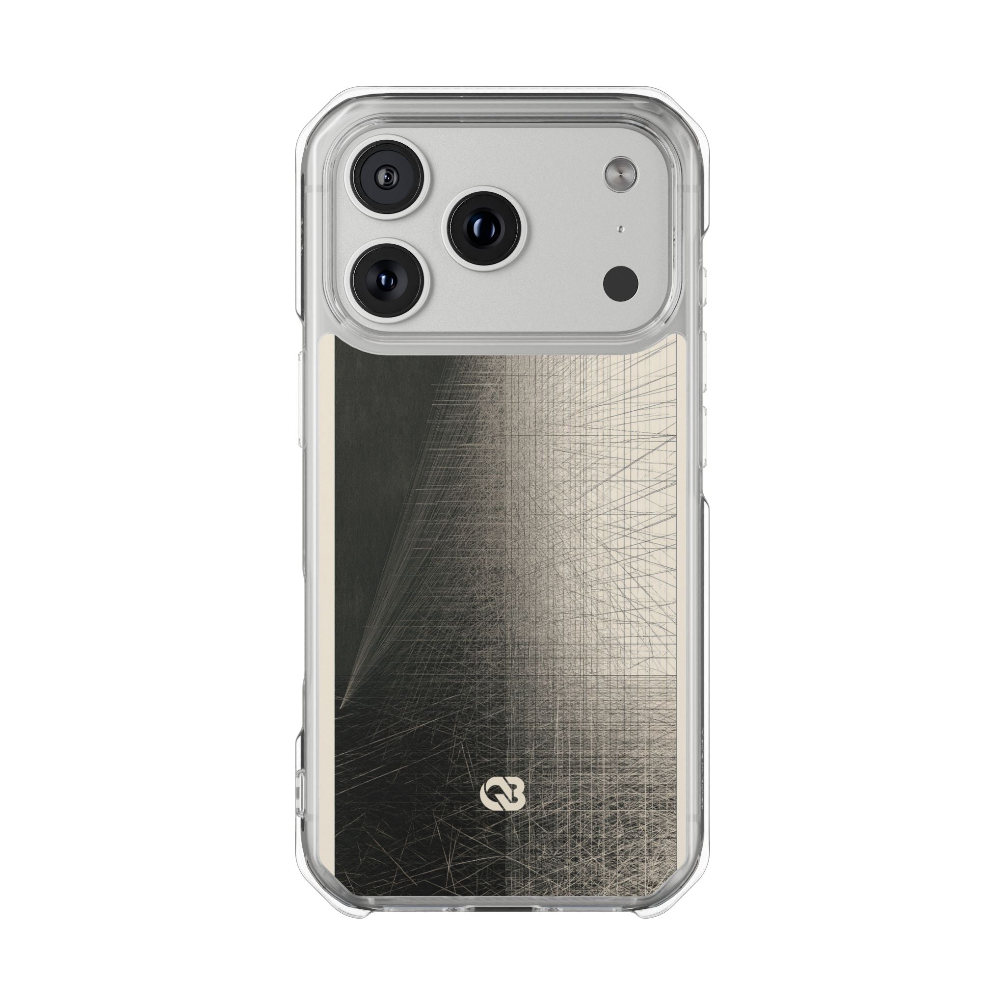 Beige Impact MagSafe Phone Case for iPhone - Brutalist Graphite Grid