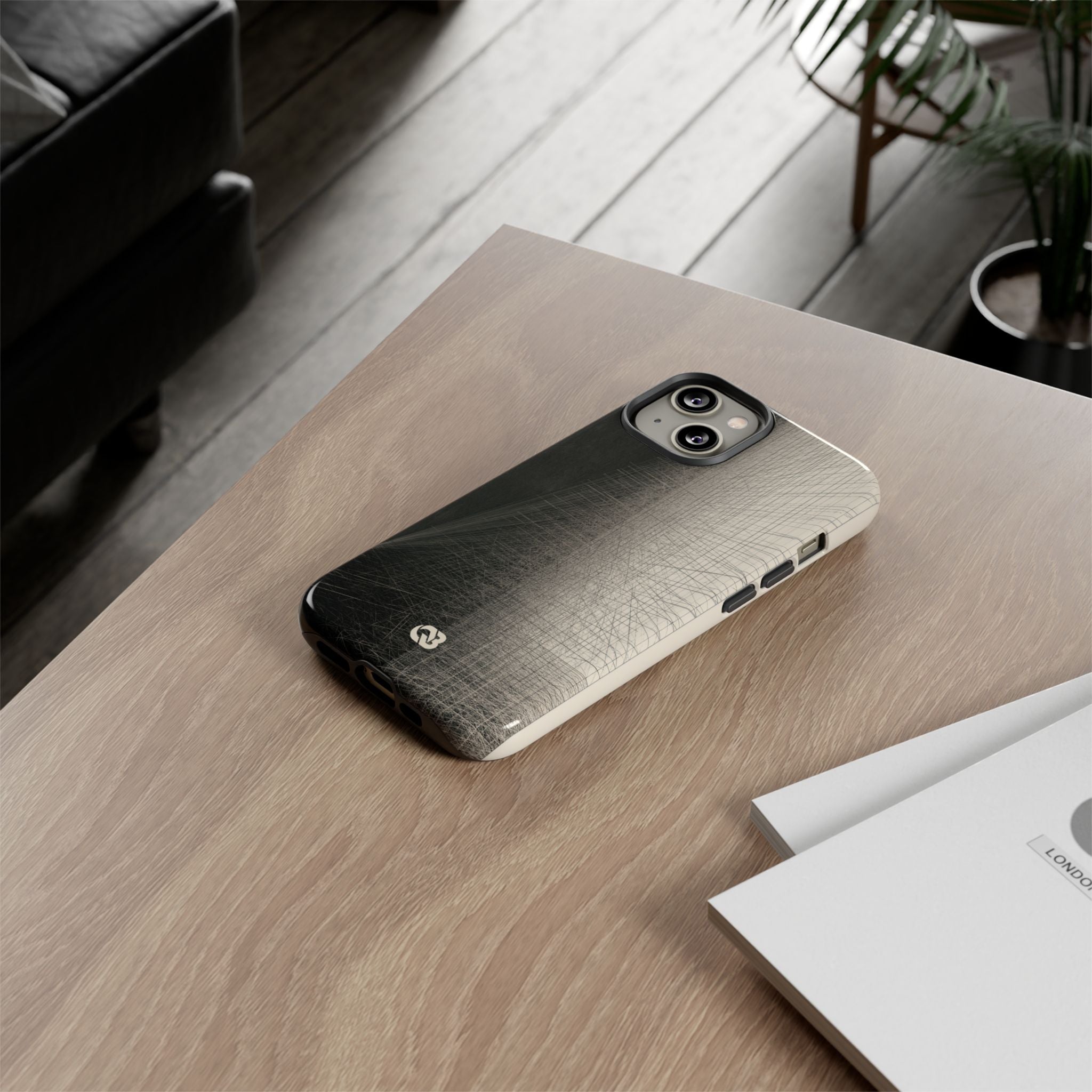 Beige Tough Phone Case for iPhone - Brutalist Graphite Grid