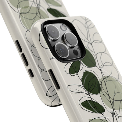 Green Tough 2.0 Magsafe Phone Case for iPhone - Muted Eucalyptus Sketch