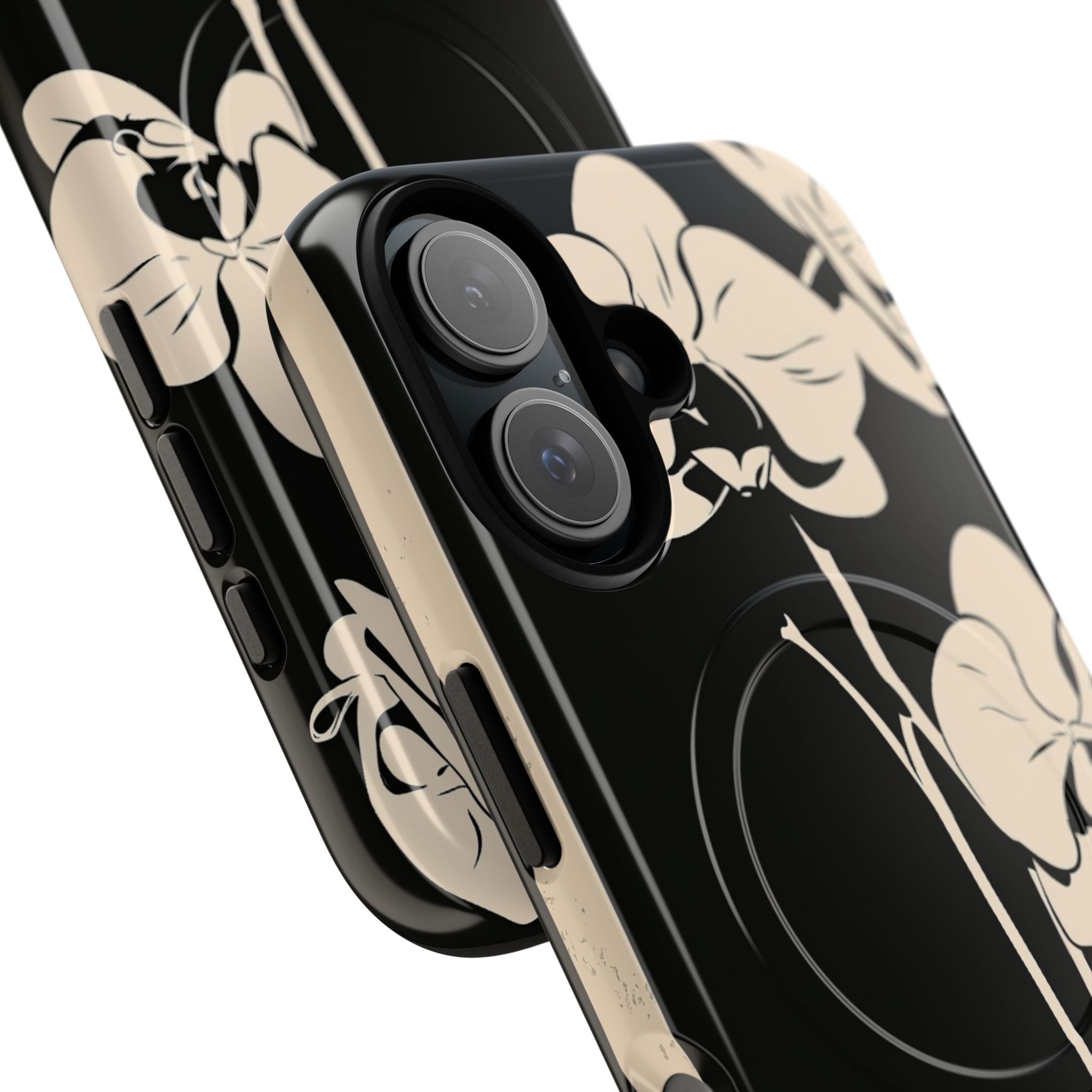 Black Tough 2.0 Magsafe Phone Case for iPhone - Obsidian Bone Orchid