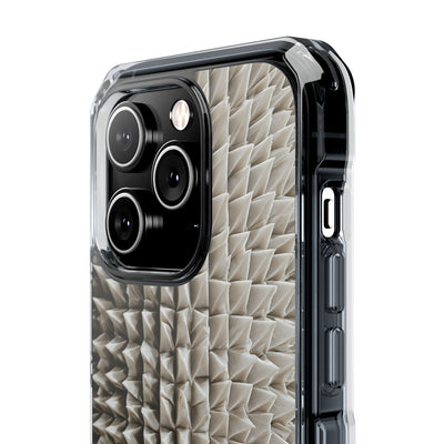 Beige Impact MagSafe Phone Case for iPhone - Bone Spiked Grid