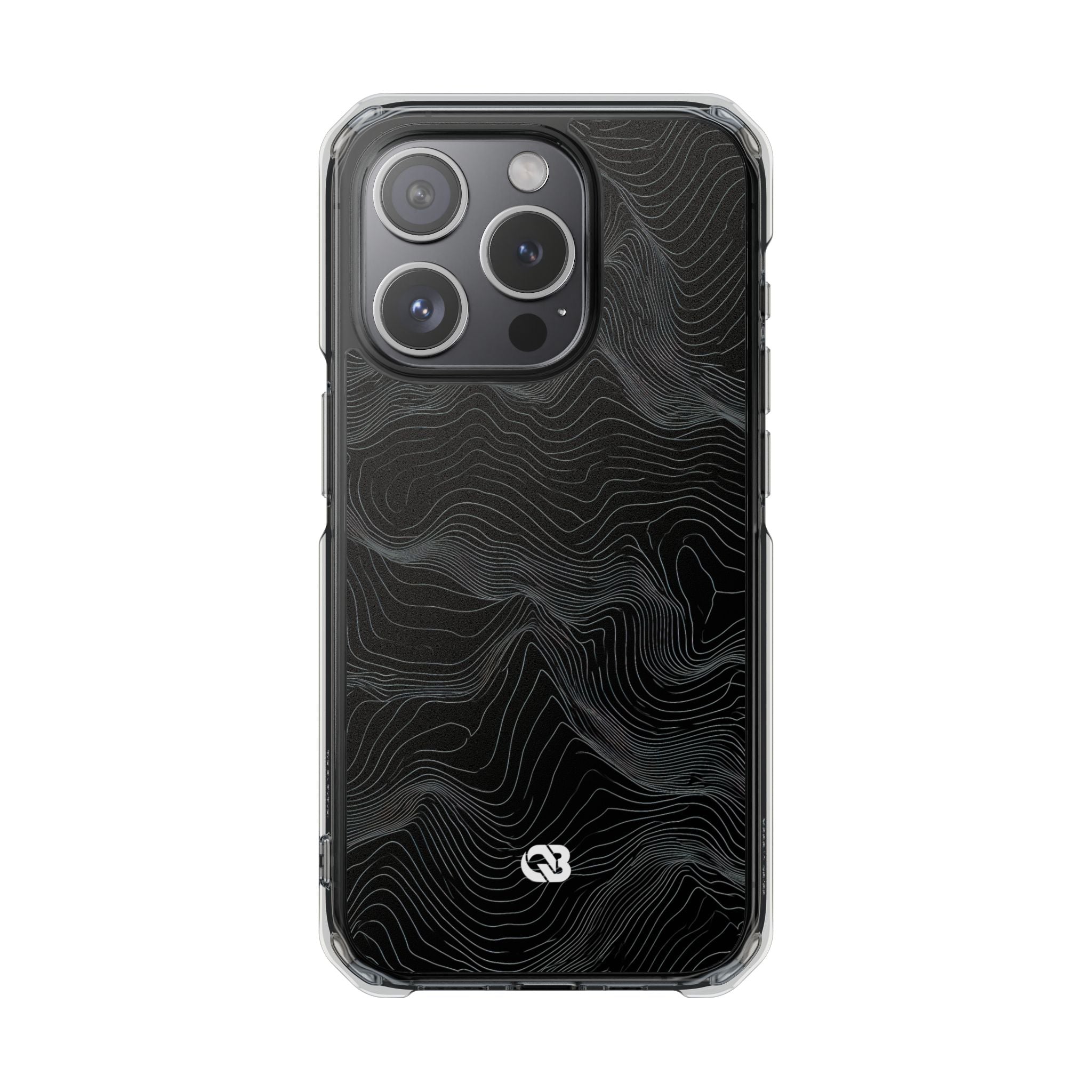 Black Impact MagSafe Phone Case for iPhone - Obsidian Topo Wireframe