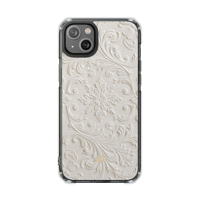 White Impact MagSafe Phone Case for iPhone - Alabaster Floral Relief
