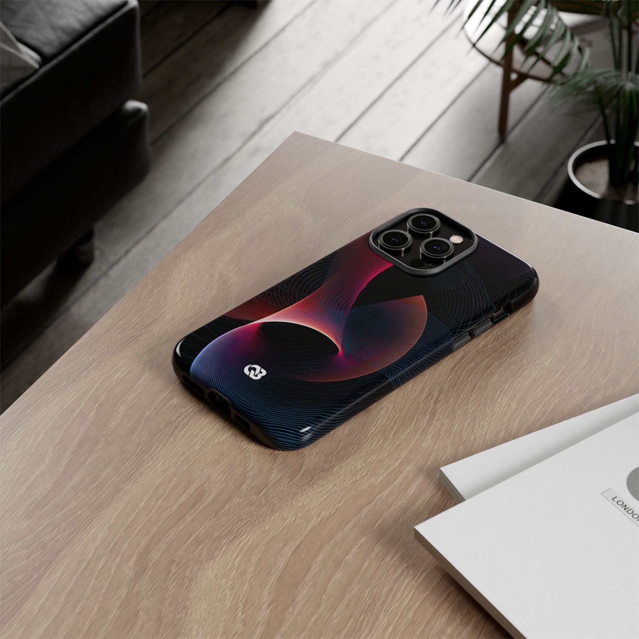 Black Tough Phone Case for iPhone - Cobalt Crimson Flux
