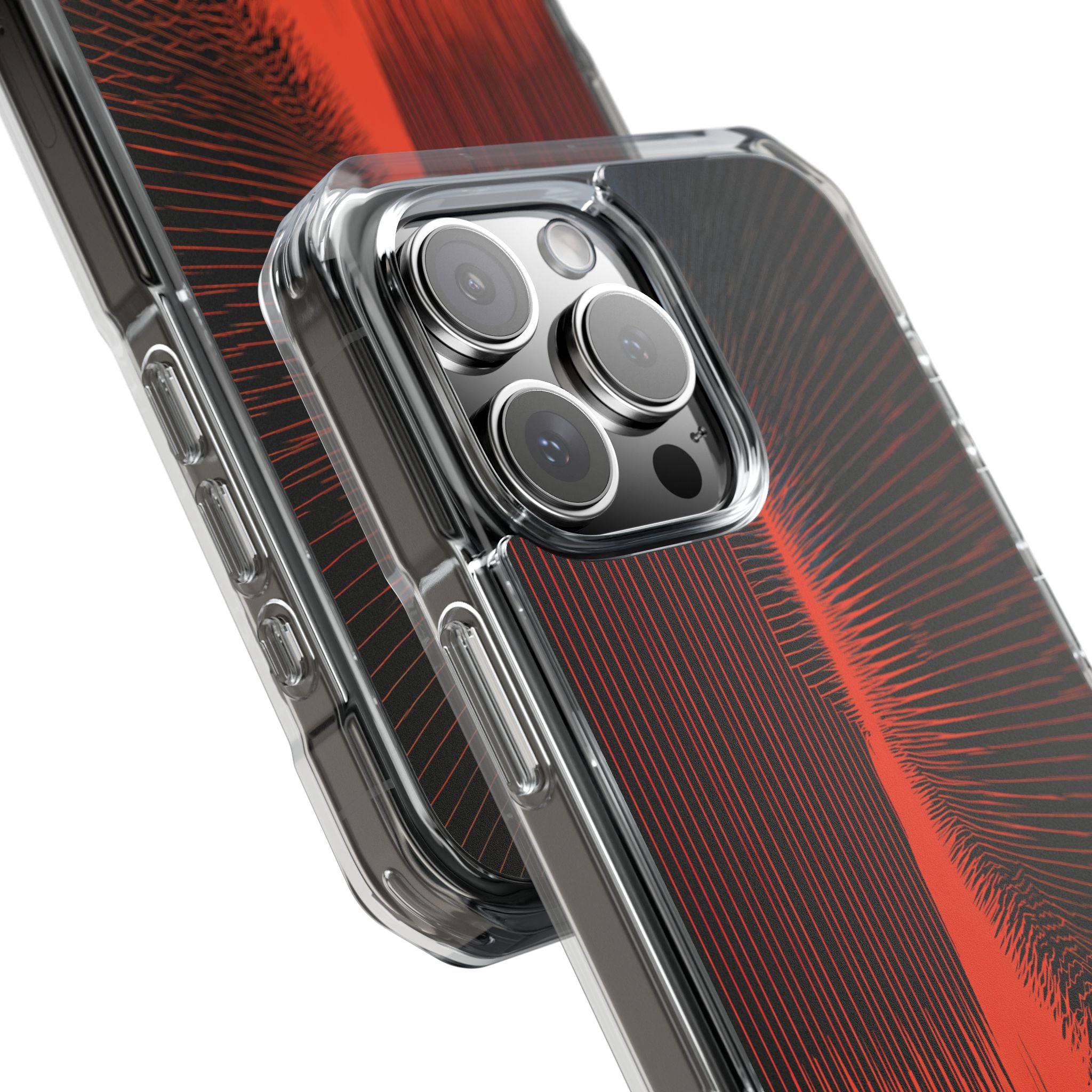 Red Impact MagSafe Phone Case for iPhone - Crimson Frequency Pulse