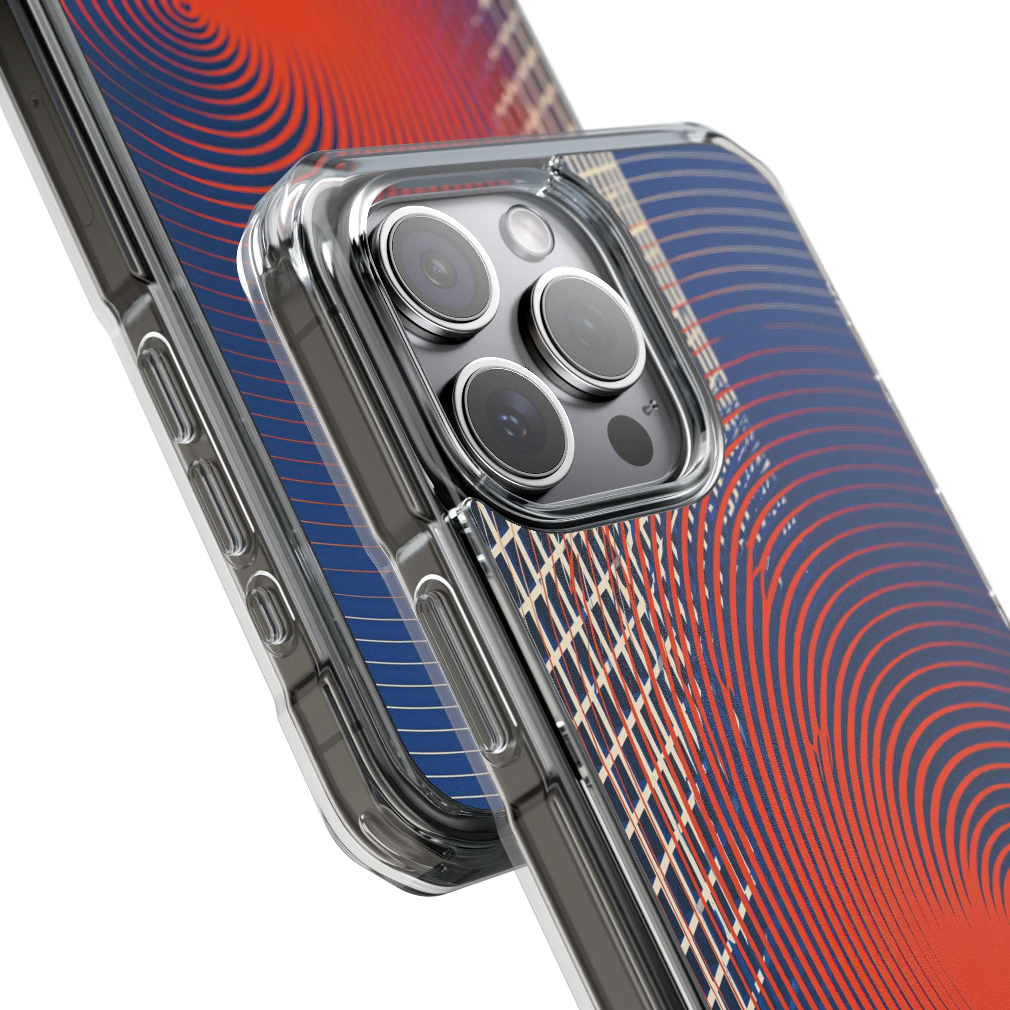 Blue Impact MagSafe Phone Case for iPhone - Orange Orbit Grid