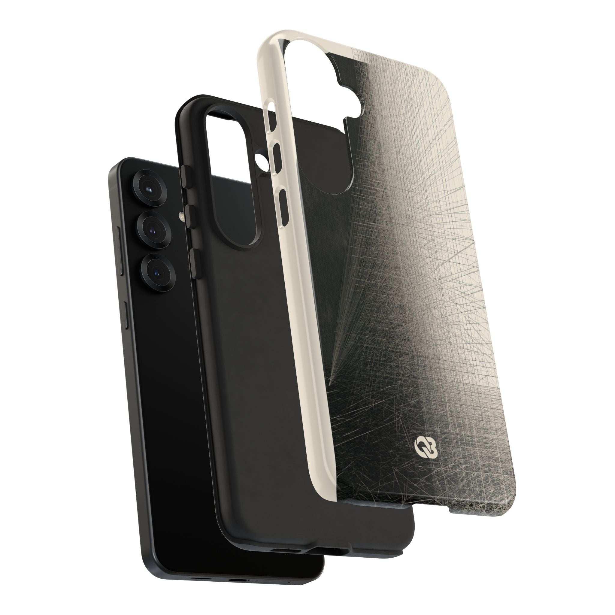Beige Tough Phone Case for Samsung - Brutalist Graphite Grid