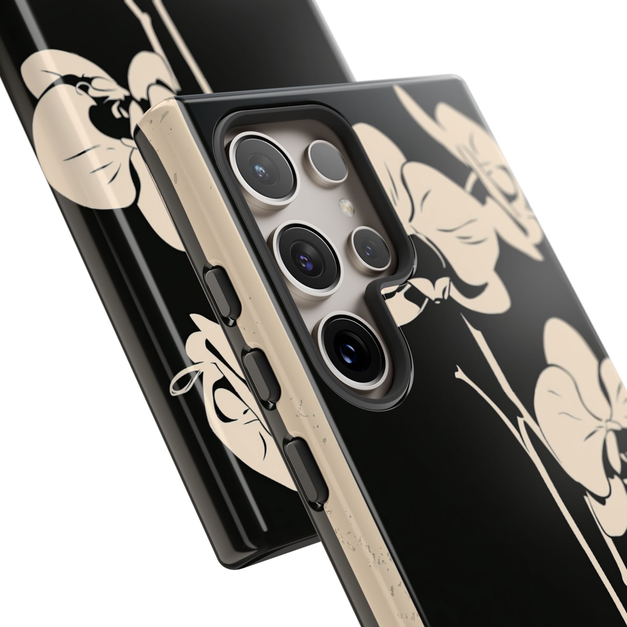 Black Tough Phone Case for Samsung - Obsidian Bone Orchid