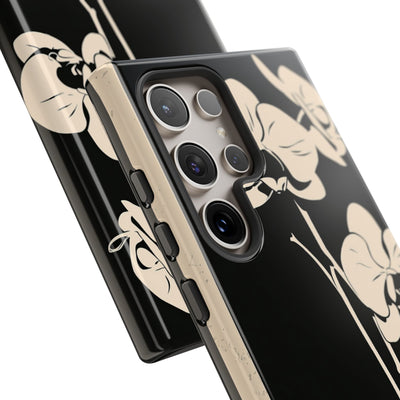 Black Tough Phone Case for Samsung - Obsidian Bone Orchid