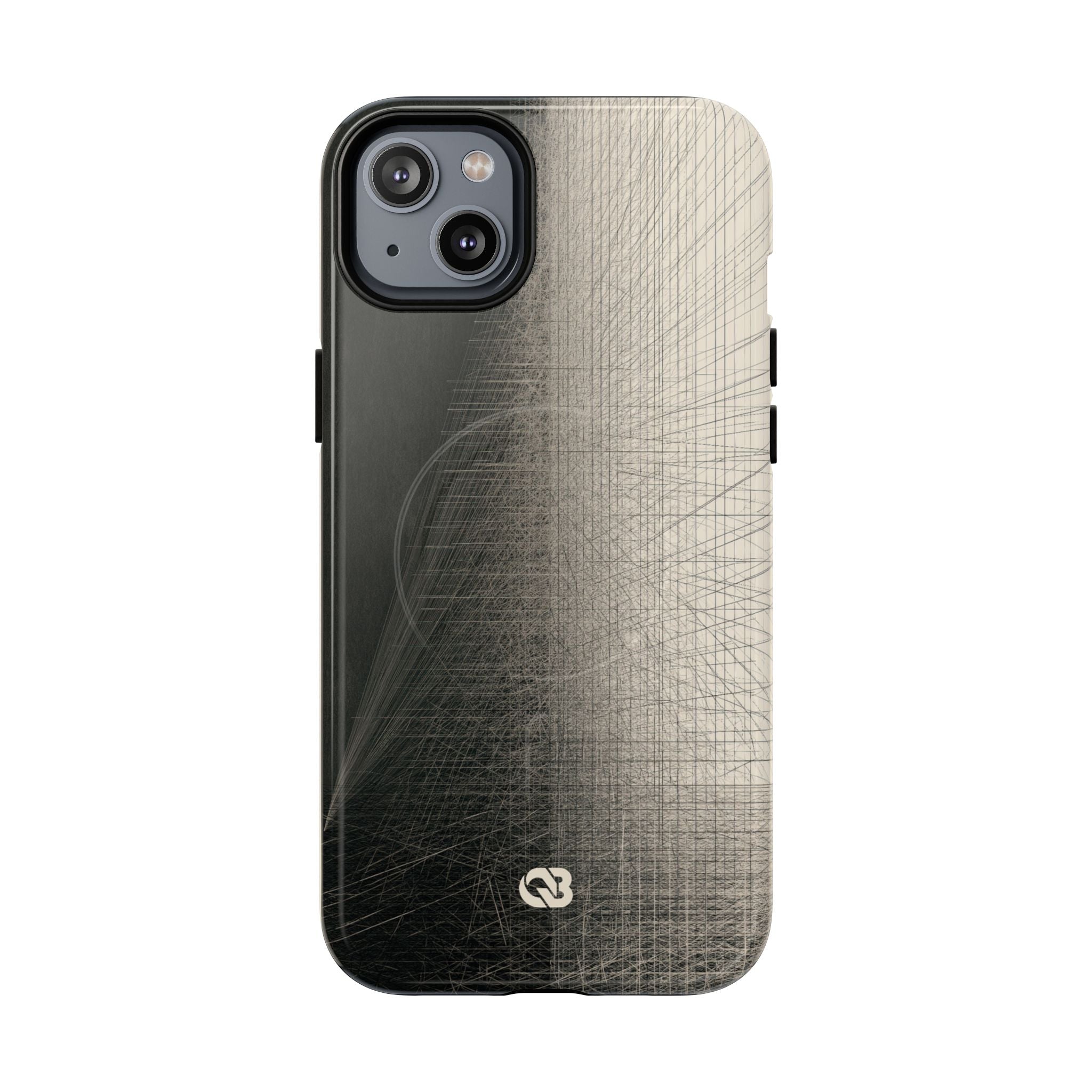Beige Tough 2.0 Magsafe Phone Case for iPhone - Brutalist Graphite Grid