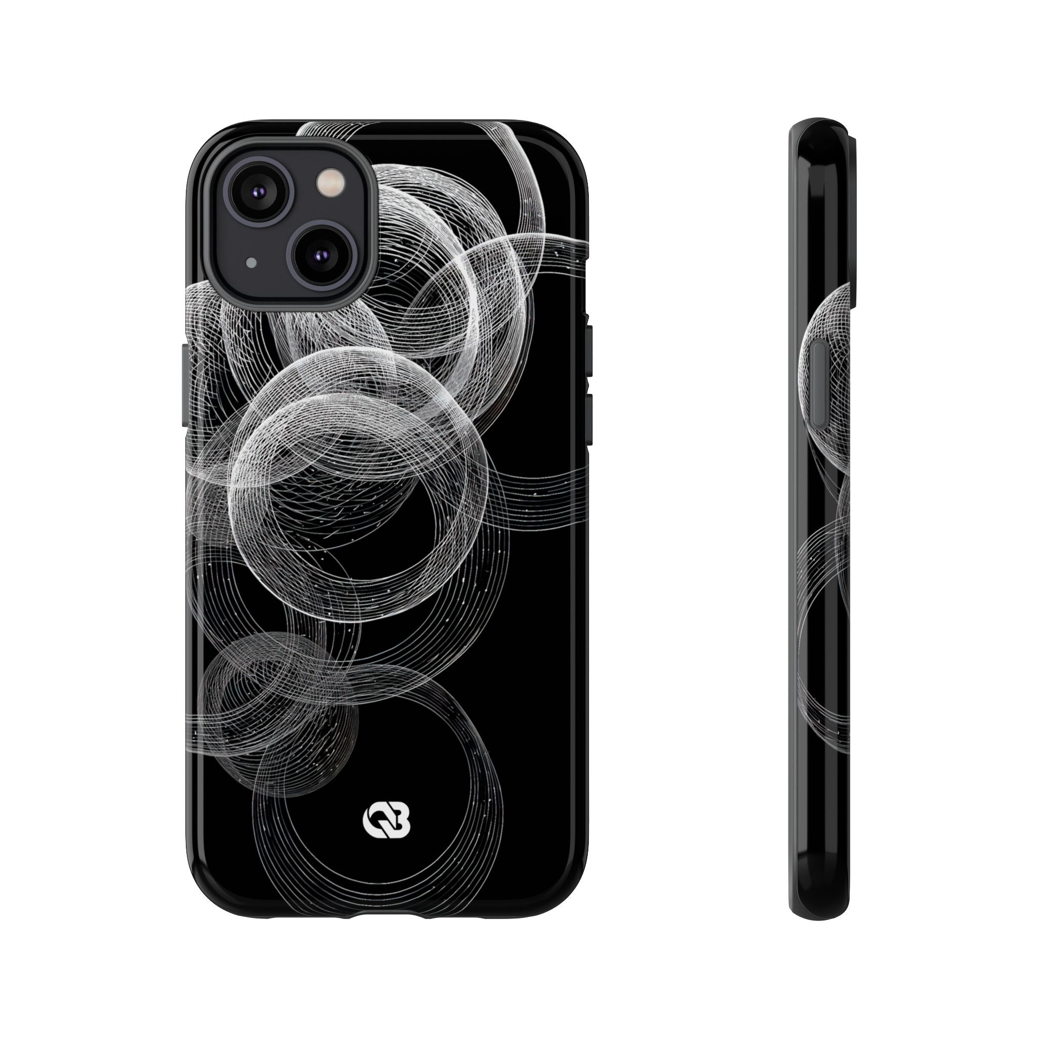 Black Tough Phone Case for iPhone - Kinetic Wireframe Orbit