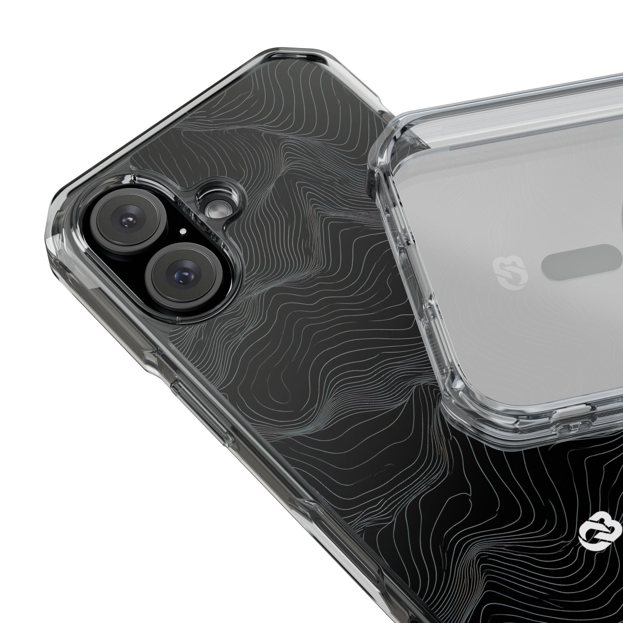 Black Impact MagSafe Phone Case for iPhone - Obsidian Topo Wireframe