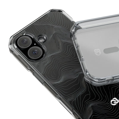 Black Impact MagSafe Phone Case for iPhone - Obsidian Topo Wireframe