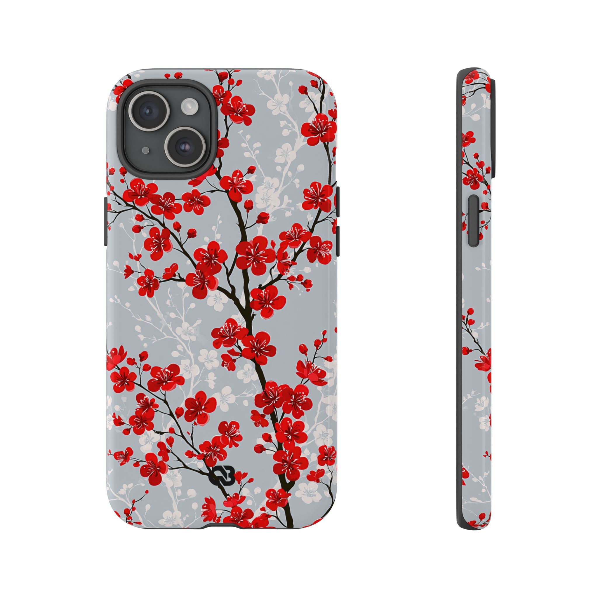 Grey Tough Phone Case for iPhone - Crimson Sakura Slate