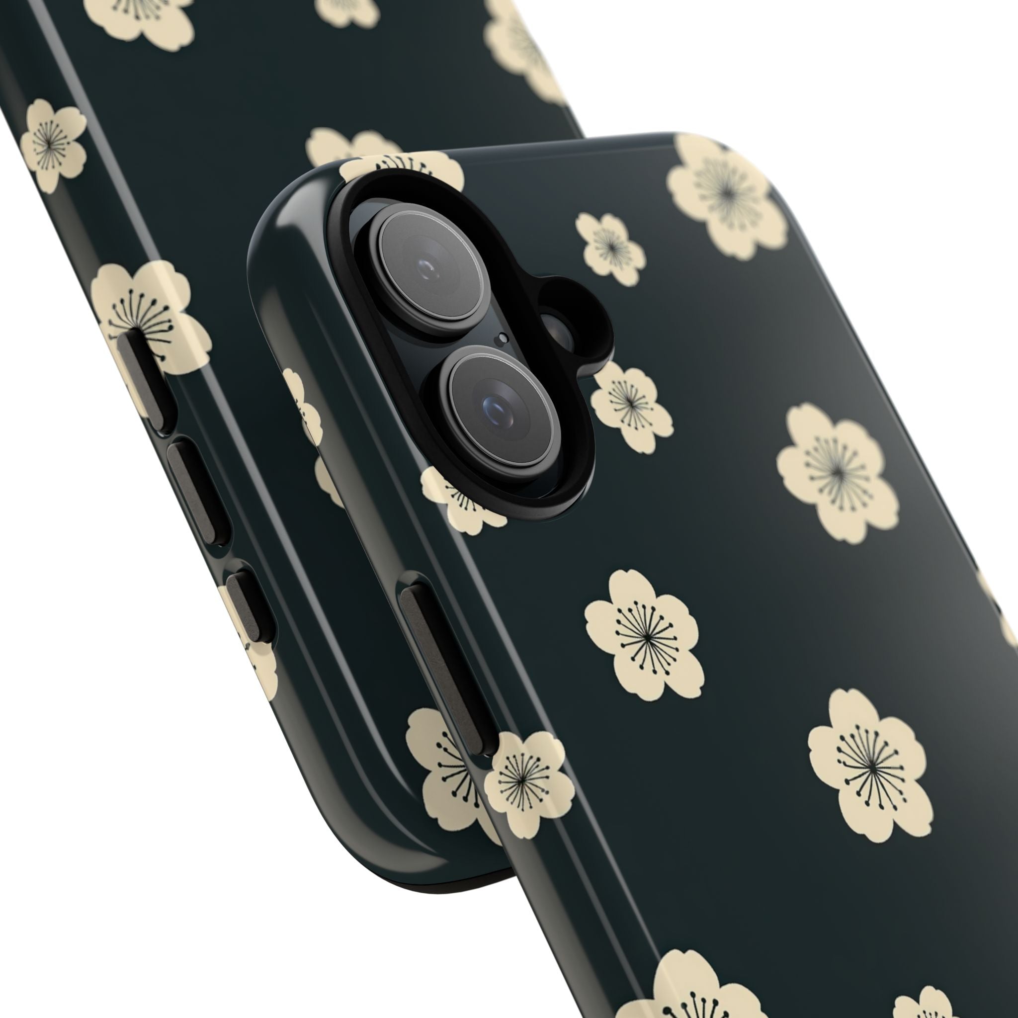 Teal Tough Phone Case for iPhone - Obsidian Cream Petals