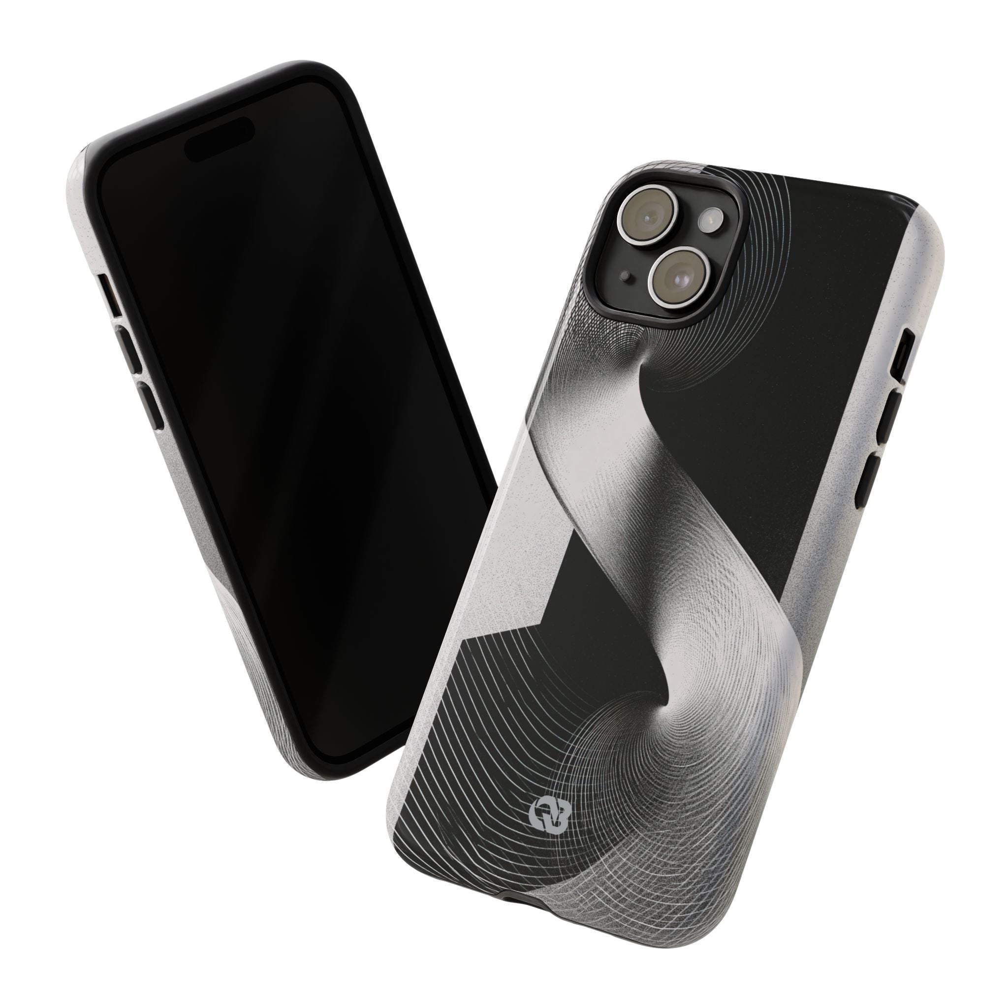 Grey Tough Phone Case for iPhone - Obsidian Moiré Wave