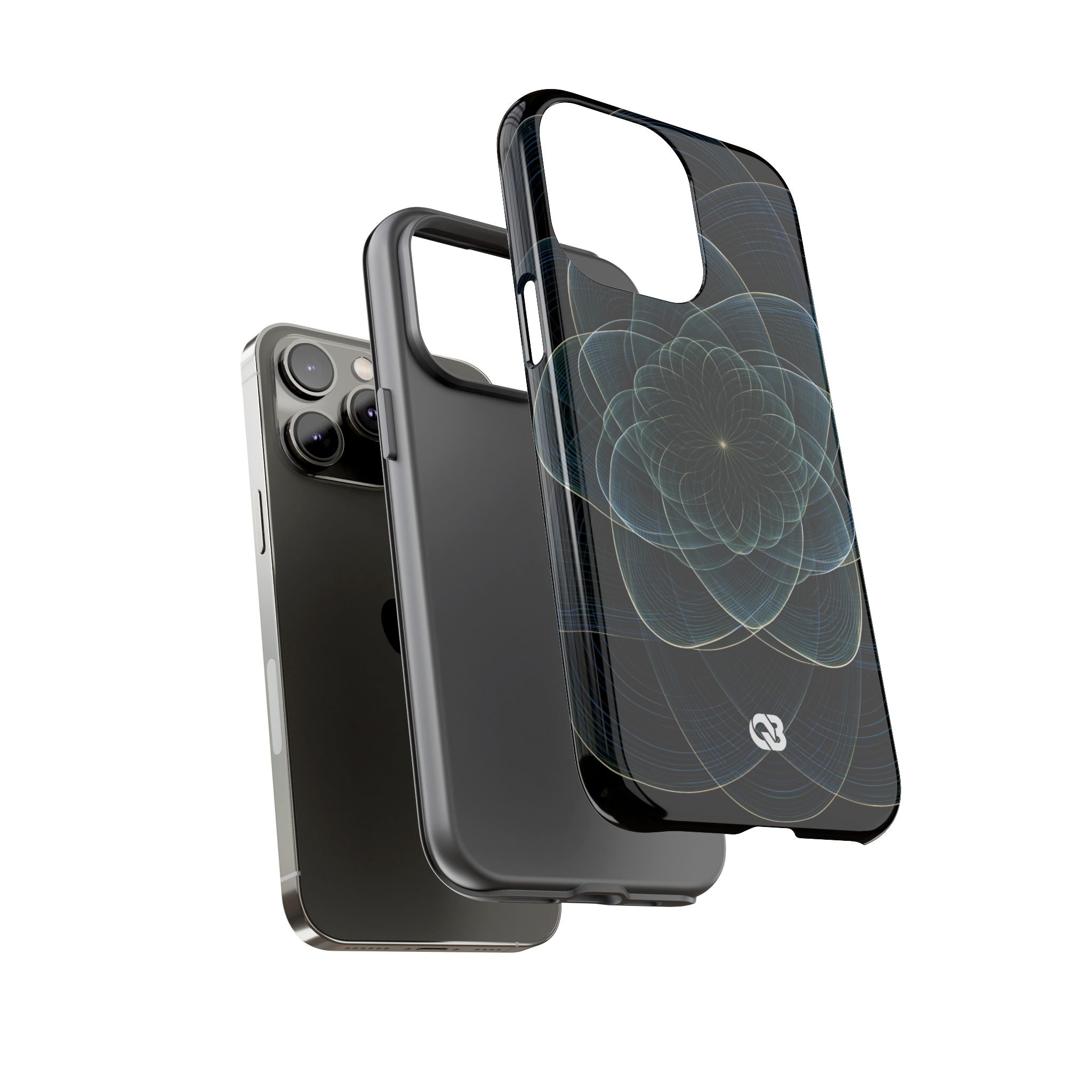 Blue Tough Phone Case for iPhone - Celestial Wireframe Bloom