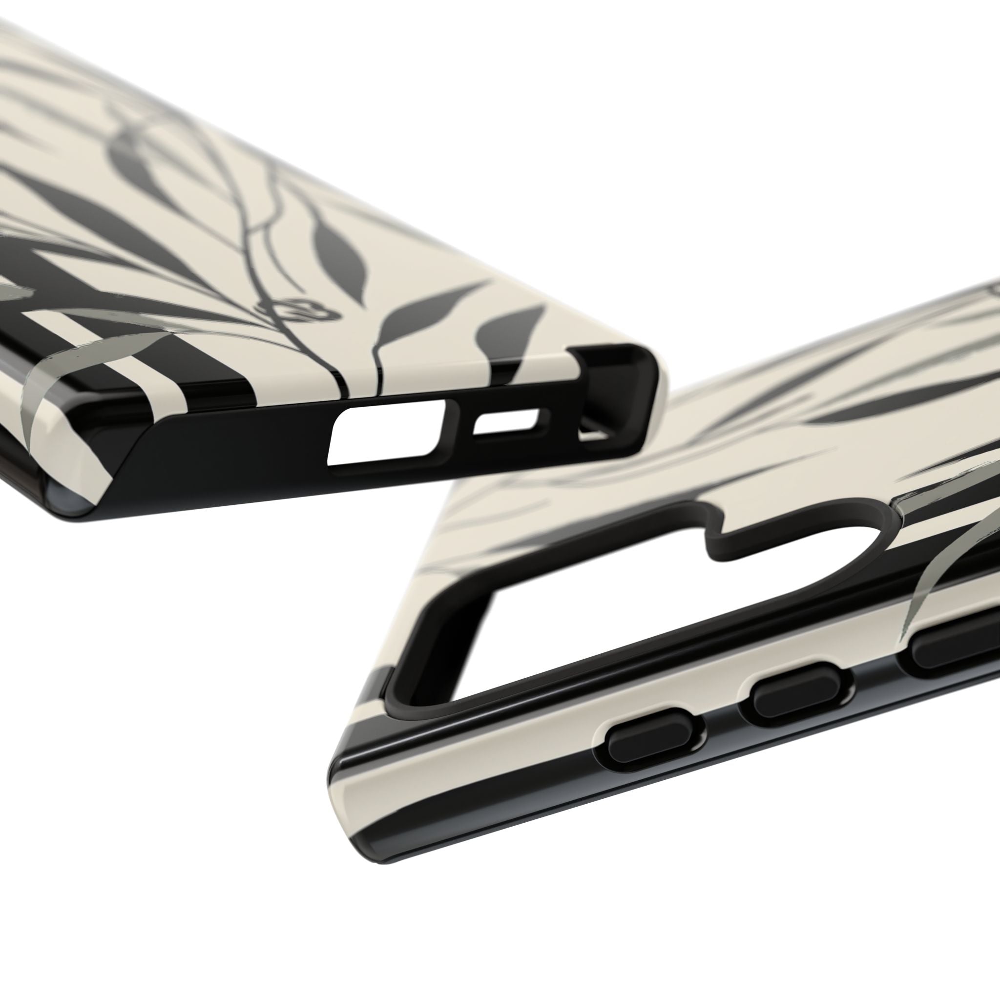 Beige Tough Phone Case for Samsung - Soot Leaf Sketch